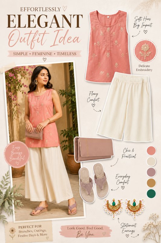 Peach Kurta Outfit for Women | Elegant Soft Ethnic Look