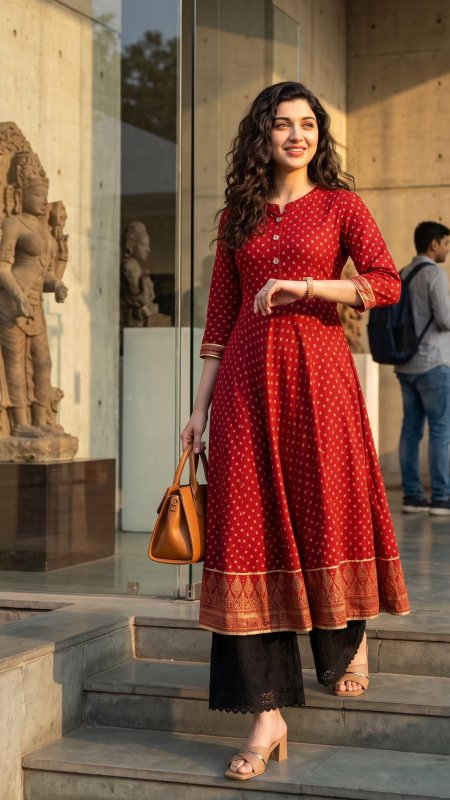 Red Ethnic Dress for Women | Elegant Kurta Dress Anarkali Outfit
