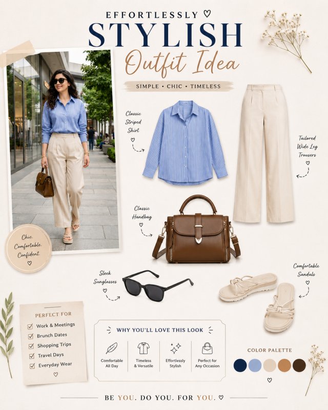 Street Style Outfit Women  Blue Oversized Shirt with White Pants