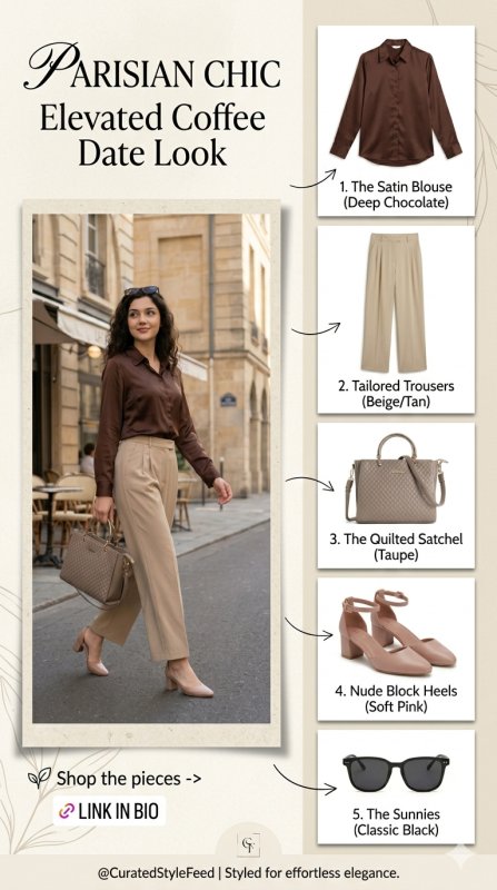 Smart Office Outfit for Women | Brown Shirt & Beige Trousers Look