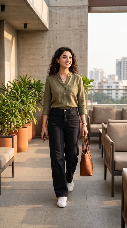 Smart Casual Outfit for Women | Green Jacket Street Style Look