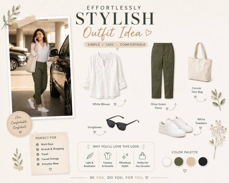 Smart Casual Street Style | White Shirt & Green Pants Look