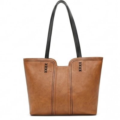 Tan Leather Structured Tote Bag