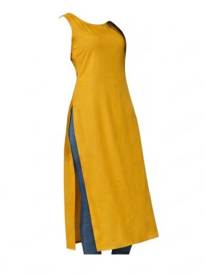 Mustard Yellow Sleeveless A-Line Kurta