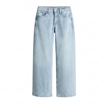 Light Blue Wide-Leg Cotton Pants
