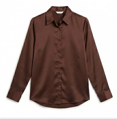 Chocolate Brown Satin Button-Up Shirt