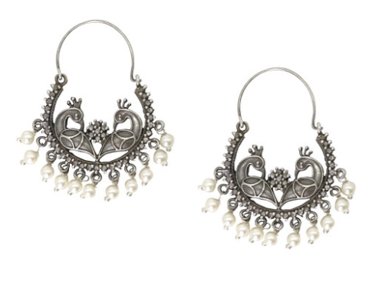 Oxidized Silver Peacock Jhumka Earrings
