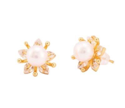 Women Gold Toned Pearl Sunburst Stud Earrings