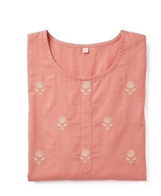 Peach Embroidered Straight Kurta