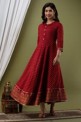 Red Printed Anarkali Kurta for Women