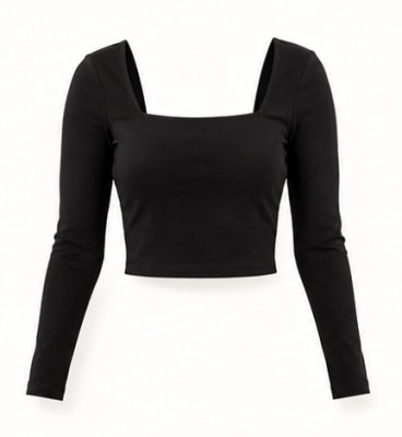 Black Square-Neck Full-Sleeve Crop Top