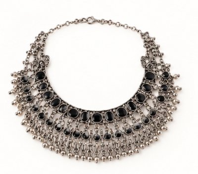 Oxidized Silver Statement Tribal Necklace