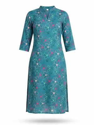 Powder Blue Printed Straight Kurta