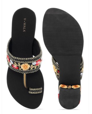 Embroidered Embellished Toe-Ring Flats Sandals