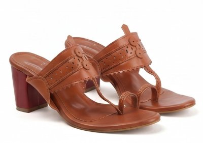 Tan Open-Toe Block Heel Sandals
